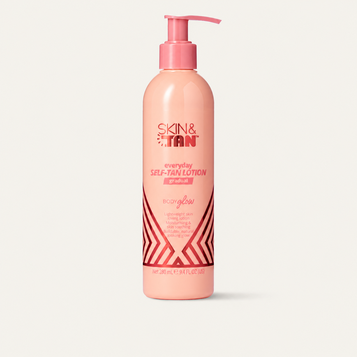 Skin & Tan Body Glow Gradual Tanner 280ml on a cream background