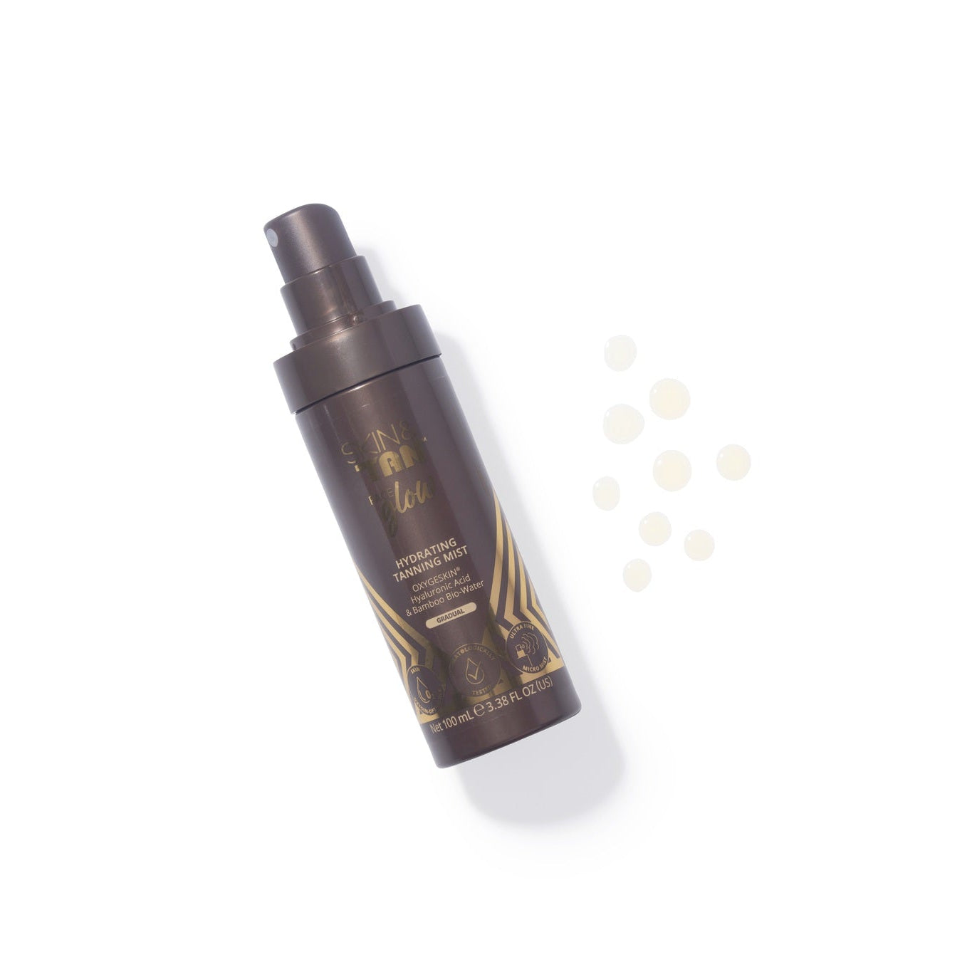 Face Glow Hydrating Tanning Mist bottle with fine mist droplets