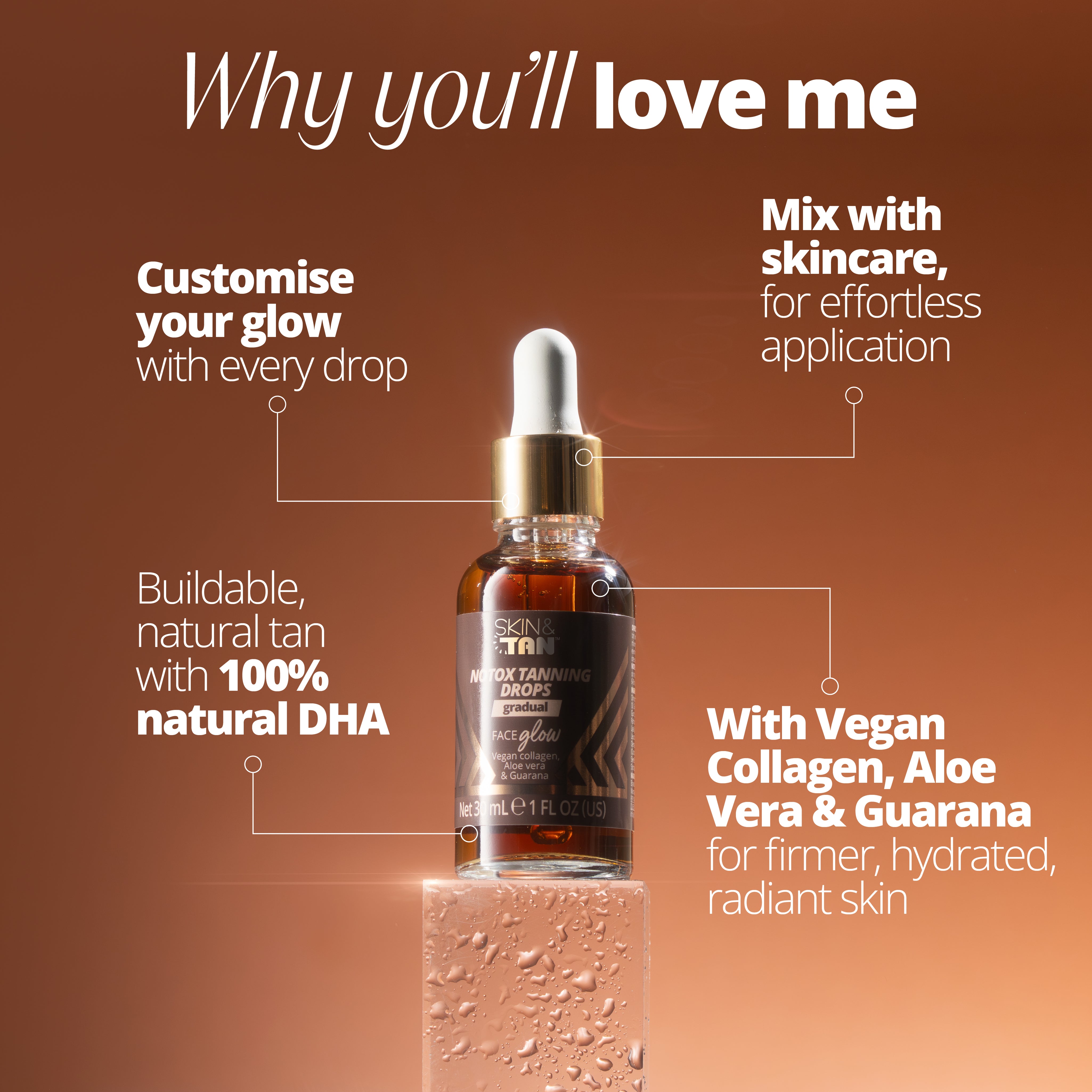 Notox Face Tanning Drops with vegan collagen, aloe vera and guarana