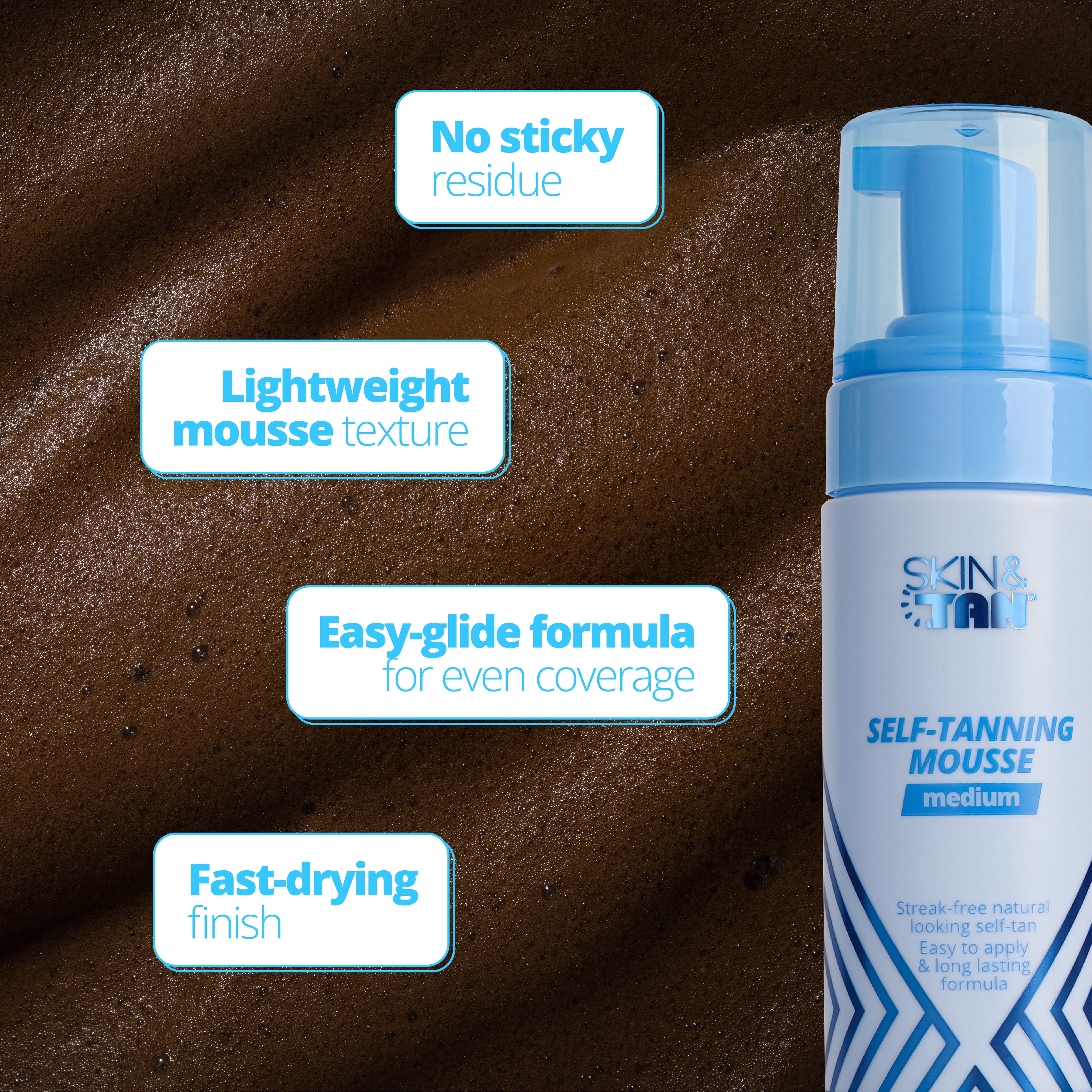 Self-Tanning Mousse with lightweight, fast-drying mousse texture